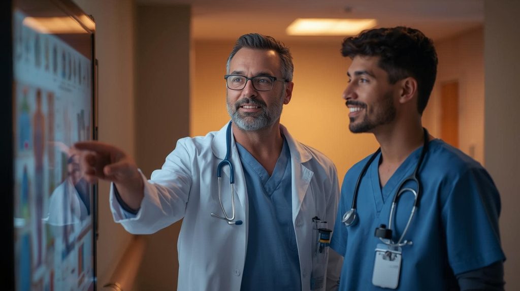Healthcare mentor guiding student on career decisions