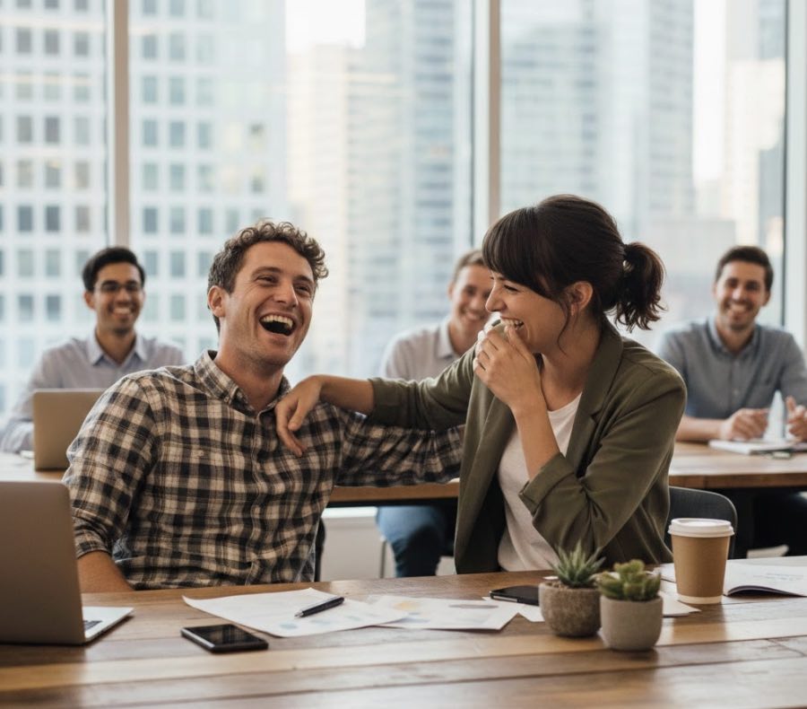 Colleagues smiling and laughing together