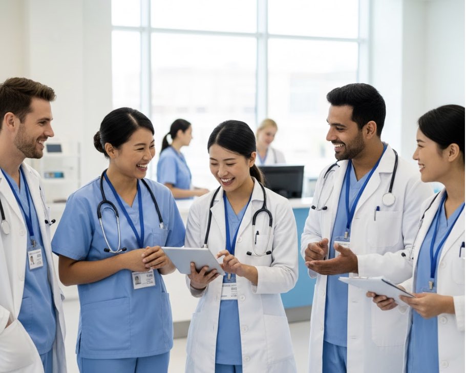 Diverse healthcare professionals representing various career paths in healthcare.
